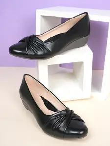 DressBerry Black Round Toe Pumps Wedge Heels with Bows