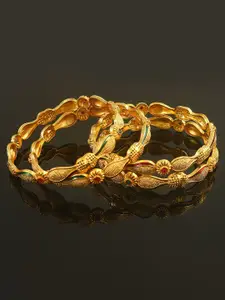 Jewar Mandi Set Of 4 Gold-Plated Stones-Studded Bangles