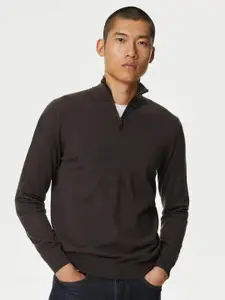 Marks & Spencer Mock Collar Half Zipper Woollen Pullover Sweater