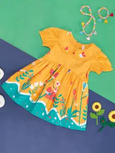 Pantaloons Baby Girls Floral Printed Peter Pan Collar Fit & Flare Cotton Dress