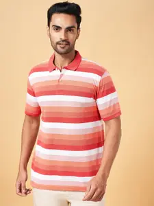 BYFORD by Pantaloons Men Red Striped Polo Collar Pockets Slim Fit T-shirt