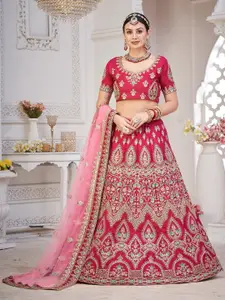 KALINI Embroidered Thread Work Semi-Stitched Lehenga & Unstitched Blouse With Dupatta