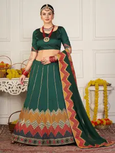 KALINI Thread Work Semi-Stitched Lehenga & Unstitched Blouse With Dupatta