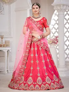 KALINI Embroidered Thread Work Semi-Stitched Lehenga & Unstitched Blouse With Dupatta