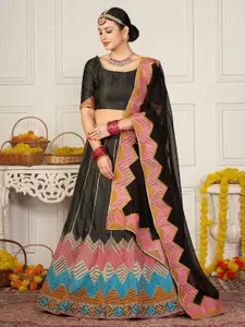 KALINI Thread Work Semi-Stitched Lehenga & Unstitched Blouse With Dupatta