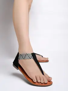Shoetopia Printed Open Toe T-Strap Flats