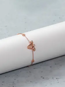 ORIONZ Silver Cubic Zirconia Rose Gold-Plated Link Bracelet