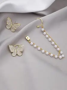 VAGHBHATT Gold-Plated Butterfly Stone Studded Cuff Earrings