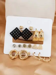 KRYSTALZ Set of 9 Gold-Plated Hoop & Studs Earrings