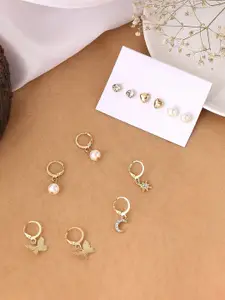 DressBerry Set Of 6 Gold-Plated Contemporary Studs And Hoop Earrings