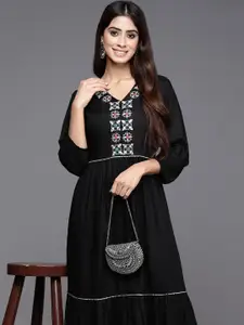 Libas Ethnic Motifs Embroidered Puff Sleeve A-Line Ethnic Dress