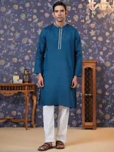 House of Pataudi Mandarin Collar Straight Kurta