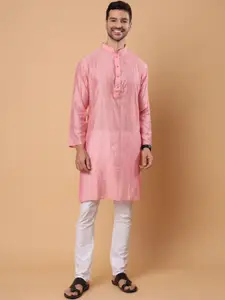 House of Pataudi Pink Embellished Mandarin Collar Long Sleeve Sequins Straight Kurtas