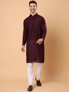 House of Pataudi Ethnic Motifs Embroidered Sequins Straight Kurta