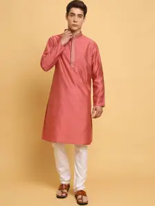 House of Pataudi Maroon Mandarin Collar Long Sleeve Straight Kurtas