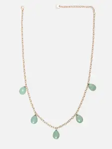 FOREVER 21 Gold-Toned & Green Beads Beaded Minimal Necklace