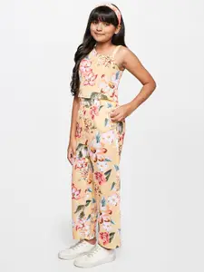AND Girls Floral Printed One Shoulder Top with Palazzos
