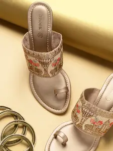 Anouk Women Beige Embroidered Sandals