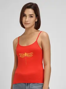 FOREVER 21 Red Printed Cotton Camisole