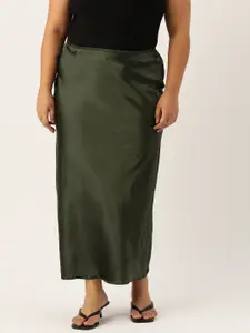 theRebelinme Women Plus Size Solid Straight Satin Maxi Skirt