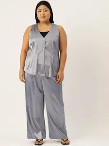 theRebelinme Women Plus Size Solid Top with Trousers