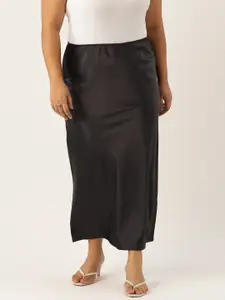 theRebelinme Women Plus Size Solid Straight Satin Maxi Skirt