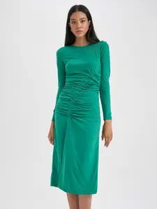 DeFacto Gathered High Neck Sheath Midi Dress