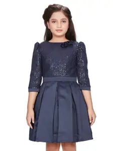 Peppermint Girls Sequin Embellished Puff Sleeves Fit & Flare Dress