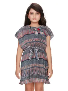 Peppermint Girls Tribal Printed Extended Sleeves Cotton Fit & Flare Dress