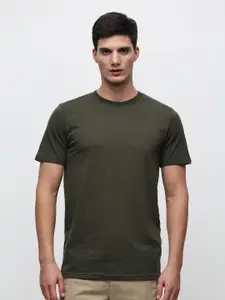 SELECTED Round Neck Short Sleeves Pure Cotton Slim Fit T-shirt