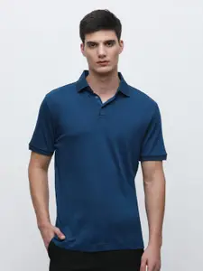 SELECTED Polo Collar Short Sleeves Pure Cotton Slim Fit T-shirt