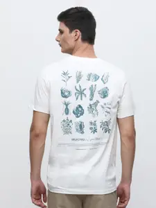 SELECTED Graphic Printed Round Neck Pure Cotton Slim Fit T-shirt