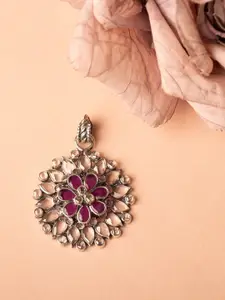 Shyle 92.5 Sterling Silver Stones-Studded Flower Pendant