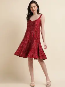 Sangria Ethnic Motifs Printed Tiered A-Line Dress