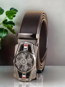 WINSOME DEAL Men Textured Embellished Buckle Belt