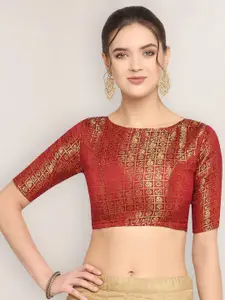 Oomph! Woven Design Boat Neck Saree Blouse