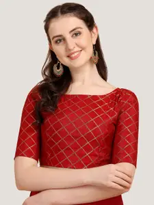 Oomph! Checked Boat Neck Saree Blouse