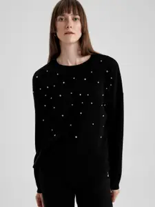 DeFacto Acrylic Pullover Sweater with Embellished Detail