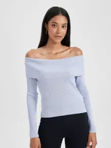 DeFacto Off-Shoulder Ribbed Pullover Sweater