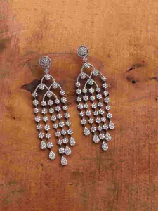 Mirana Rhodium Plated Cubic Zirconia Stone Studded Drop Earrings