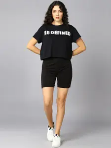 Roadster Typography Printed T-Shirt With Shorts Co-Ords