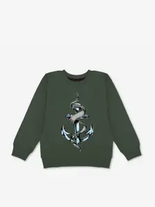 HERE&NOW Boys Green Graphic Printed Fleece Sweatshirt