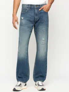 Pepe Jeans Men Low Distress Whiskers & Chevrons Light Fade Cotton Jeans