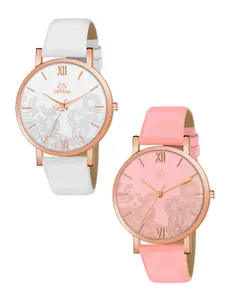 Septem Pack Of 2 Women Leather Straps Analogue Watch SP-118.White-Pink-Septem