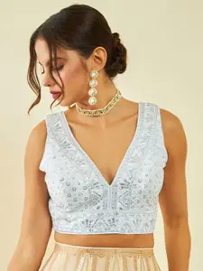 Soch Embellished V-Neck Sleeveless Saree Blouse