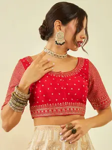 Soch Embroidered Round Neck Sequinned Silk Saree Blouse