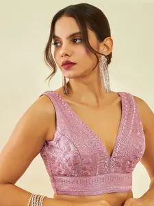 Soch Embellished V-Neck Sleeveless Saree Blouse