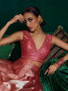 Soch Embellished V-Neck Silk Saree Blouse