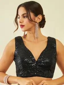 Soch Georgette Embellished Sleeveless Saree Blouse With Sequins