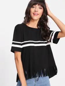Dracht Horizontal Striped Fringed Top